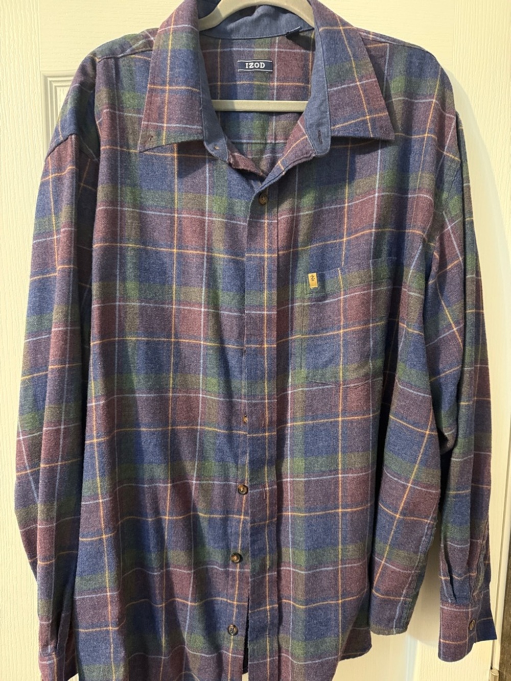 Izod Multicolor Plaid Flannel Shirt - Blue, Green, Burgundy